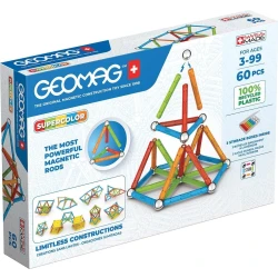 Geomag Supercolor Recycled Magnetic Construction Set 60 Piece 100% Recycled Plastic Building Kit White Educational Toy For Kids Ages 5+ Promotes Creativity and STEM Learning