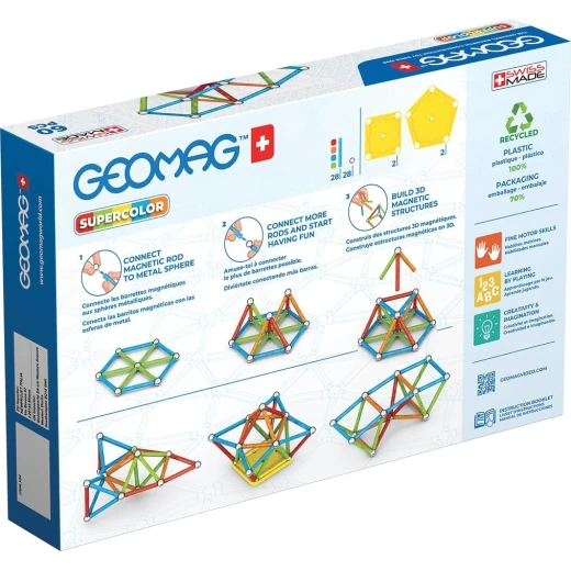Geomag Supercolor Recycled Magnetic Construction Set 60 Piece 100% Recycled Plastic Building Kit White Educational Toy For Kids Ages 5+ Promotes Creativity and STEM Learning - Image 3
