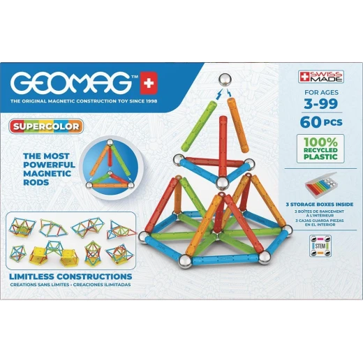 Geomag Supercolor Recycled Magnetic Construction Set 60 Piece 100% Recycled Plastic Building Kit White Educational Toy For Kids Ages 5+ Promotes Creativity and STEM Learning - Image 8