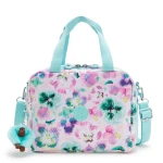Kipling Miyo Lunchbox, Aqua Blossom with Trolley Sleeve, Insulated, Lightweight & Perfect for School or Outings 25 x 13.5 x 20 cm - Kipling