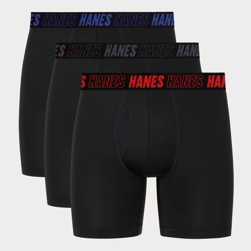 Hanes Moves Total Support Pouch Men’s Boxer Brief Underwear, 3 Pairs, Black, 6" Large - Hanes