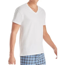 Hanes Men's V-Neck T-Shirt - White, Size Small - Comfortable Everyday Wear