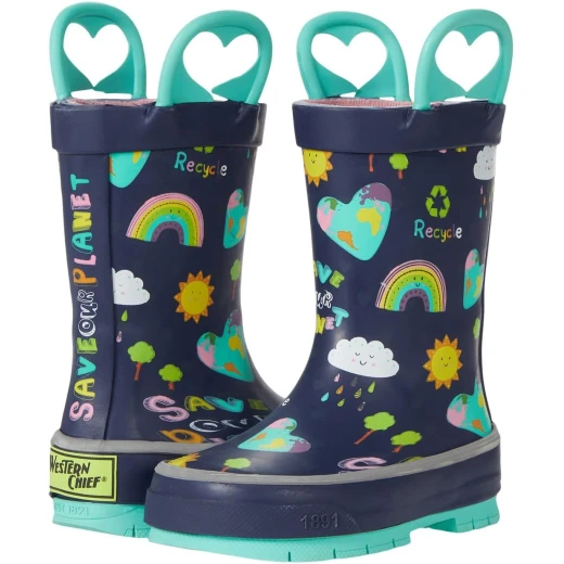 Western Chief Kids Unisex Rainbow Heart Print Waterproof Rain Boots Navy Blue Size 1 Western Chief Kids Unisex Rainbow Heart Print Waterproof Rain Boots Navy Blue Size 1
