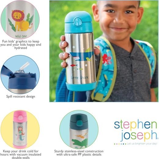 Stephen Joseph Kids Double Wall Stainless Steel Water Bottle, Shark, 11.8 Ounce - Stephen Joseph - Image 4