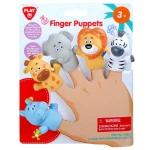 Playgo Happy Farm Finger Puppets Set of 5, Soft Plush Animals for Pretend Play - PlayGo