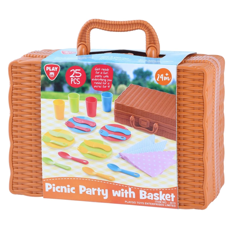 Playgo Toys Picnic Party Set with Basket for 4 Children, Includes Food and Accessories - PlayGo