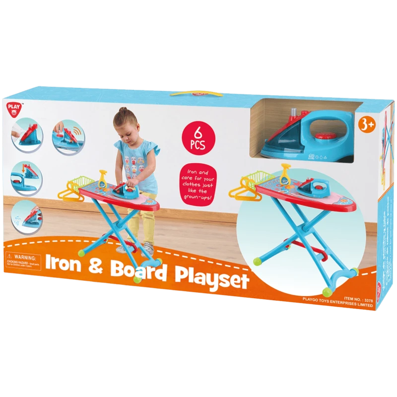 PlayGo KidKraft Play Ironing Board Set for Children with 6 Accessories, Realistic Plastic Construction, Includes Iron, Basket, and Hangers, Ideal for Kids 3+ Years Old, Pretend Play Fun - PlayGo