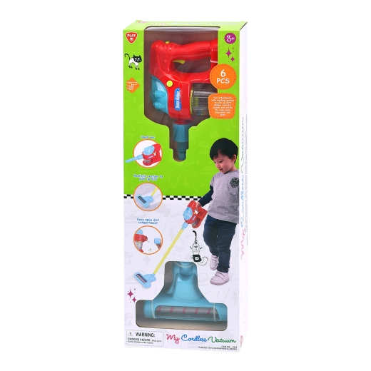 Playgo Toys Cordless Vacuum Cleaner Toy Set, Realistic Suction, 6 Pcs, for Kids