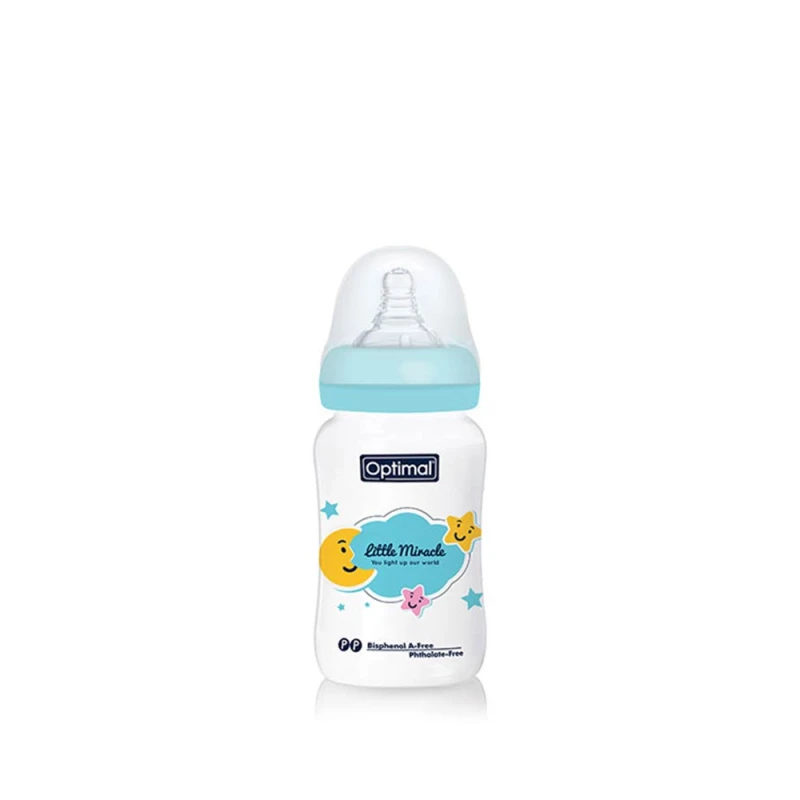Optimal Anti-Colic Wide Neck Baby Bottle 240ml Blue, BPA-Free, 6+ Months - Optimal