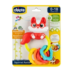 Chicco Roca Esquilo Rattle Toy for Babies, Sensory Development, Colorful Rings, 0+ Months