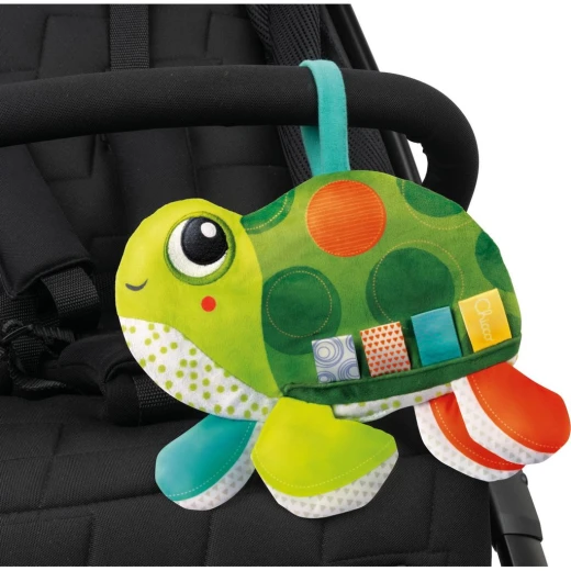 Chicco Activity Cuddle Turtle Soft Toy, Sensory Development, Textured Fabric, Pram Attachment - Chicco - Image 2