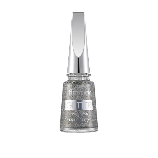 Flormar Glitter Nail Enamel Holographic Silver 11ml: Dazzling Nail Polish with Sparkling, Multidimensional Glitter Finish for a Glamorous Look, Long Lasting Formula