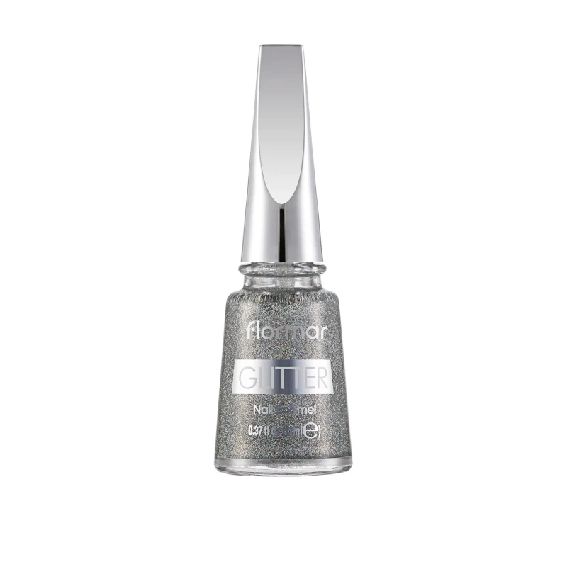 Flormar Glitter Nail Enamel Holographic Silver 11ml: Dazzling Nail Polish with Sparkling, Multidimensional Glitter Finish for a Glamorous Look, Long Lasting Formula