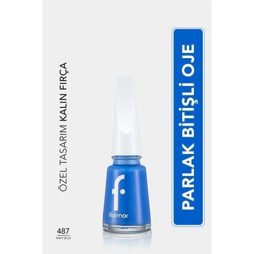 Flormar Nail Enamel 487 Navy Blue: Classic, High Pigmented Nail Polish for a Long Lasting, Chip Resistant Manicure with 11 ml Bottle