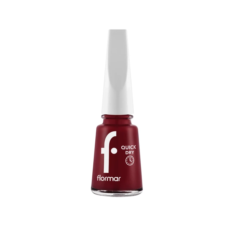 Flormar Quick Dry Nail Enamel QD21 Blackstar Red Fast Drying 60 Seconds Glossy Deep Red Long Lasting High Coverage 11ml - Flormar