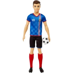 دمية باربي كيريرز كين لاعب كرة قدم بعارضة شعر قصيرة، زي رقم 10، كرة قدم للأطفال
