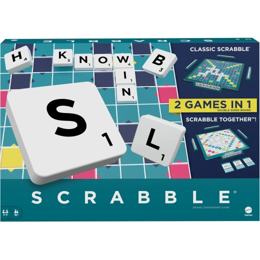Mattel Games Scrabble Board Game, Family Word Game with Two Ways to Play, includes 50 Goal Cards that Teach Scrabble Basics for 2-4 Players, UK Version, HWD43 Mattel Games Scrabble Board Game, Family Word Game with Two Ways to Play, includes 50 Goal Cards that Teach Scrabble Basics for 2-4 Players, UK Version, HWD43