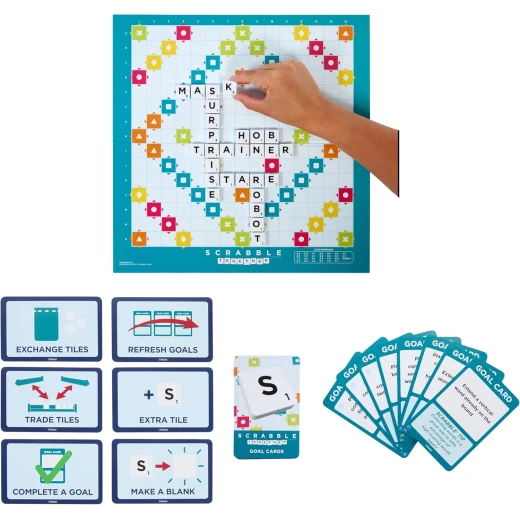 Mattel Games Scrabble Board Game, Family Word Game with Two Ways to Play, includes 50 Goal Cards that Teach Scrabble Basics for 2-4 Players, UK Version, HWD43 - Mattel - Image 3