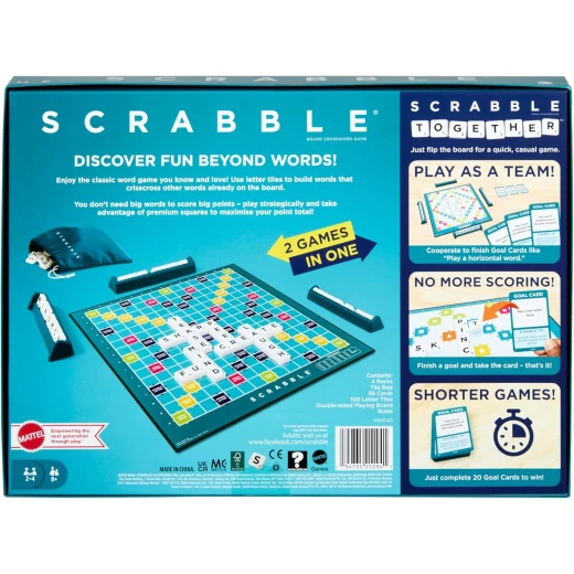 Mattel Games Scrabble Board Game, Family Word Game with Two Ways to Play, includes 50 Goal Cards that Teach Scrabble Basics for 2-4 Players, UK Version, HWD43 - Mattel - Image 4