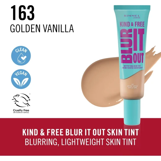 Rimmel London Kind & Free Blur It Out Matte Skin Tint Golden Vanilla 30ml | Lightweight Foundation for Shine Control - Rimmel London - Image 6