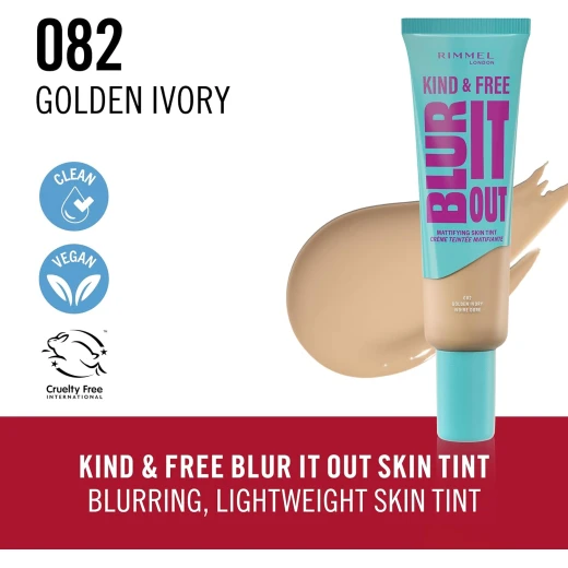 Rimmel London Kind & Free Mattifying Skin Tint 082 Golden Ivory SPF 20 30ml Flawless Complexion - Rimmel London - Image 6