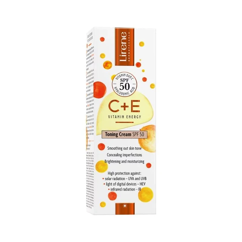 Lirene Vitamin C E Toning Cream SPF50 30ml Daily Sun Protection for Radiant Complexion - Lirene