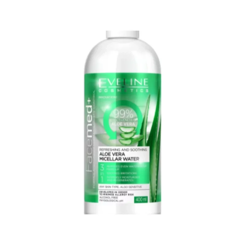 Eveline Facemed+ Aloe Vera Micellar Water 400ml Gentle Makeup Remover for Sensitive Skin - Eveline