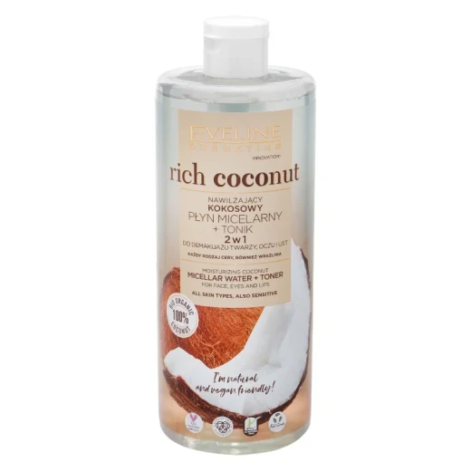 Eveline Rich Coconut Moisturizing Micellar Water and Toner 2in1 500 ml Gentle Cleansing and Refreshing Eveline Rich Coconut Moisturizing Micellar Water and Toner 2in1 500 ml Gentle Cleansing and Refreshing