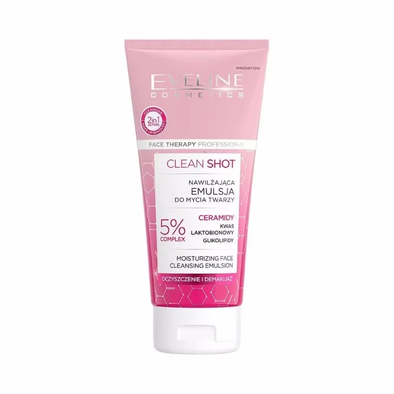 Eveline Clean Shot Moisturizing Face Cleansing Emulsion Gentle Daily Makeup Remover 150ml - Eveline