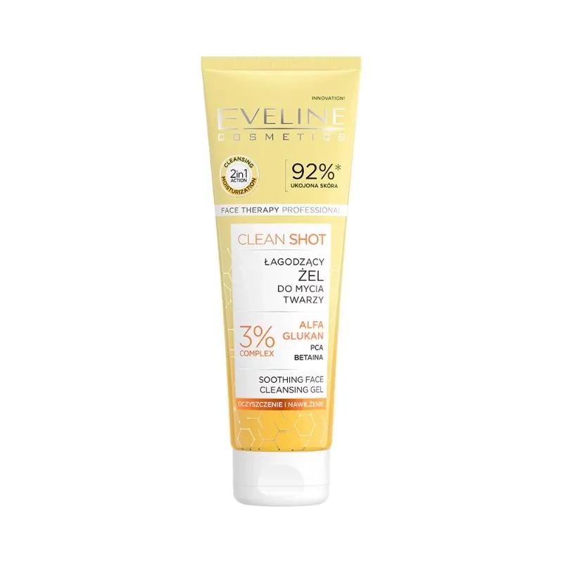 Eveline Clean Shot Soothing Face Wash Gel 140 ml Gentle Daily Cleanser for Calm and Refreshed Skin - Eveline