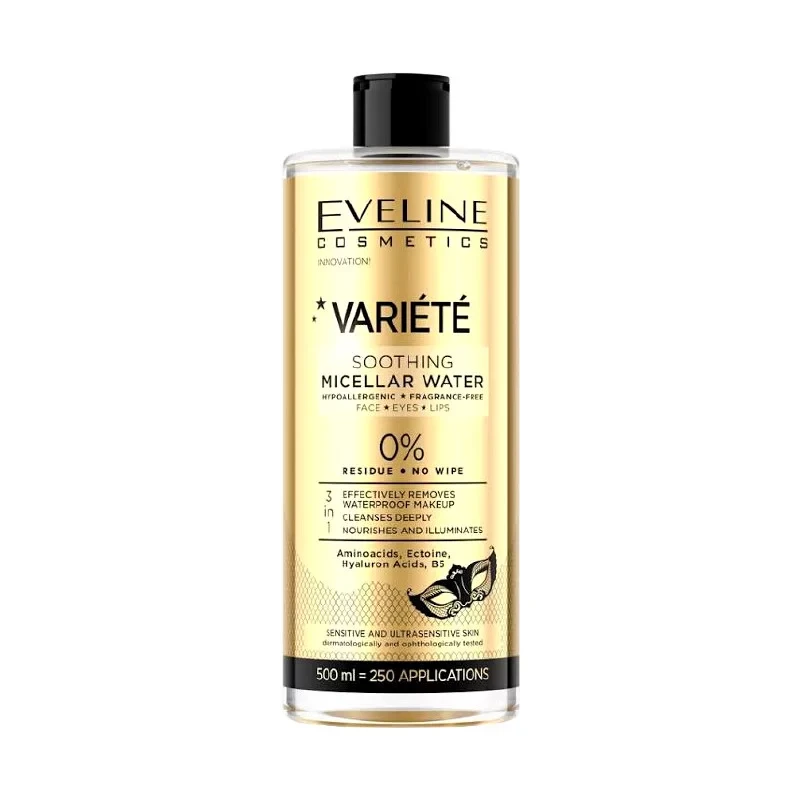 Eveline Variete Sensitive Micellar Water 500ml Gentle Makeup Remover for All Skin Types - Eveline