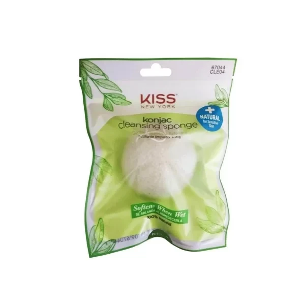 Kiss Natural Konjac Facial Cleansing Sponge Gentle Exfoliation for All Skin Types - Kiss