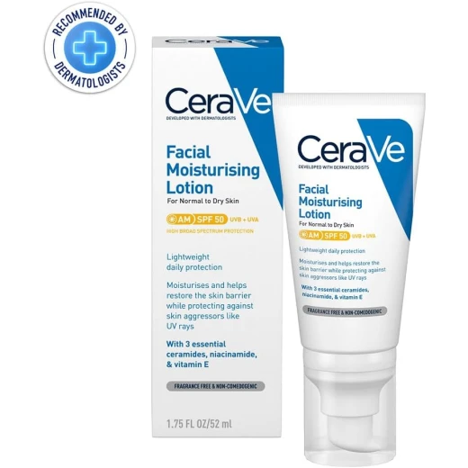 CeraVe AM Facial Moisturizing Lotion SPF 50, Daily Lightweight Moisturizer for Normal to Dry Skin, 52ml CeraVe AM Facial Moisturizing Lotion SPF 50, Daily Lightweight Moisturizer for Normal to Dry Skin, 52ml