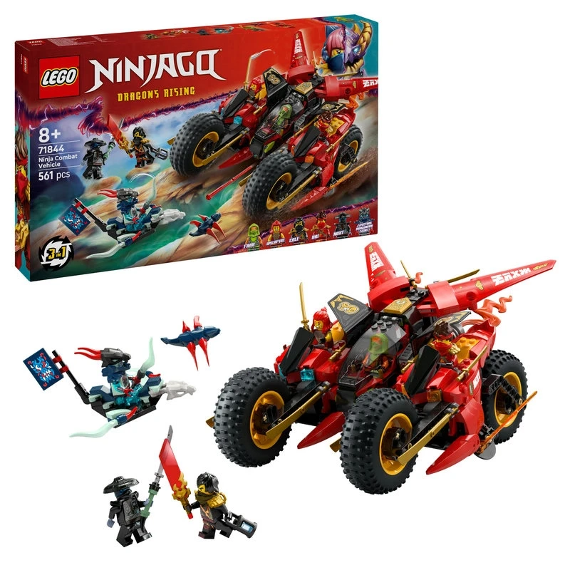 LEGO NINJAGO Ninja Combat Vehicle Set – 561 Pcs Jet, Bikes, Glider & 6 Minifigures Including Kai, Wyldfyre, Frak – Action Toy for Kids 9+ - LEGO