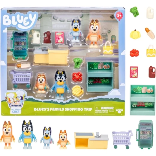 Bluey Let's Play Chef Family Shopping Trip Series 13, featuring characters and accessories inspired by a fun family shopping experience, designed for imaginative role-play, storytelling, and creative play for kids - Bluey - Image 3