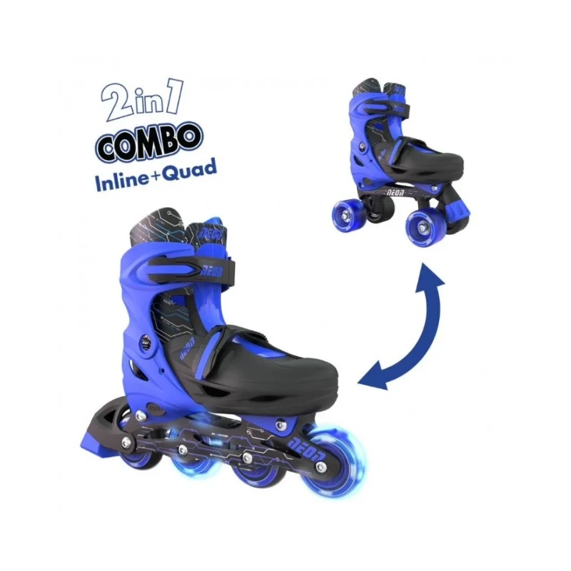 Neon Combo Skates 2-in-1 Blue/Black – Adjustable Inline and Roller Skates for Kids - Yvolution