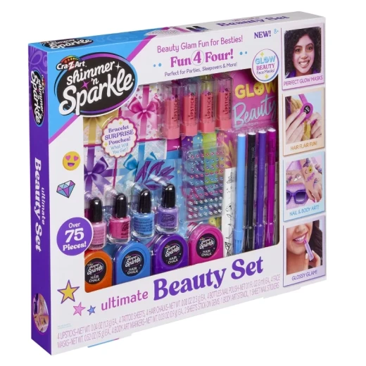 Shimmer ‘n Sparkle Ultimate Beauty Set Makeup Kit for Kids, Complete Cosmetic Play Set with Beauty Accessories for Creative Makeover and Role-Play Fun - CRA-Z-ART - Image 3