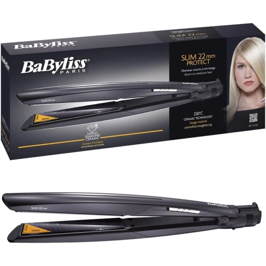 BaByliss Protect Slim 22mm Hair Straightener - Black, 230°C for Smooth Styles BaByliss Protect Slim 22mm Hair Straightener - Black, 230°C for Smooth Styles