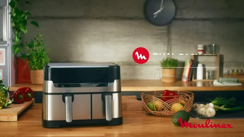 مقلاة هوائية مزدوجة من مولينكس Easy Fry & Grill EZ905B20، 8 برامج، 5.2 لتر + 3.1 لتر، أسود