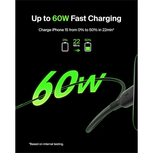 Belkin USB-C to USB-C Fast Charging Cable (6.6ft) - Black - iPhone 16, Galaxy S25, iPad Pro & More - Belkin - Image 6
