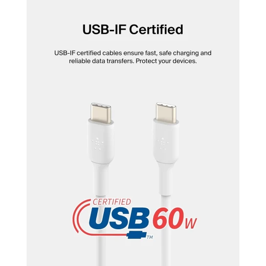 Belkin 6.6ft USB-C to USB-C Fast Charging Cable - White - Compatible with iPhone 16, Galaxy S25, iPad Pro - Belkin - Image 6