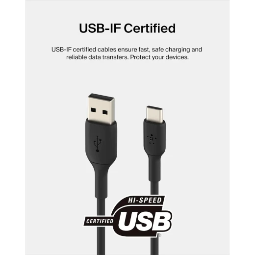 كابل Belkin USB-C إلى USB-A بطول 3.3 قدم أسود - شحن سريع لأجهزة iPhone و Samsung و Pixel و iPad والمزيد - بيلكين - Image 5