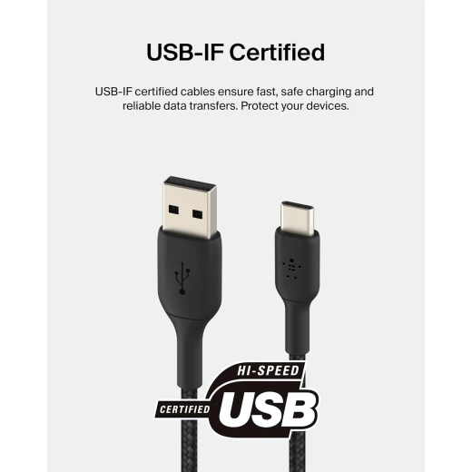 Belkin USB-C to USB-A Cable 3.3ft Black - Fast Charging for iPhone 16/15, Galaxy S25, iPad Pro, AirPods Pro, & More - Belkin - Image 3