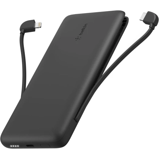 شاحن بيلكين محمول 10000 مللي أمبير في الساعة مع كابلات Lightning و USB-C - أسود شاحن بيلكين محمول 10000 مللي أمبير في الساعة مع كابلات Lightning و USB-C - أسود