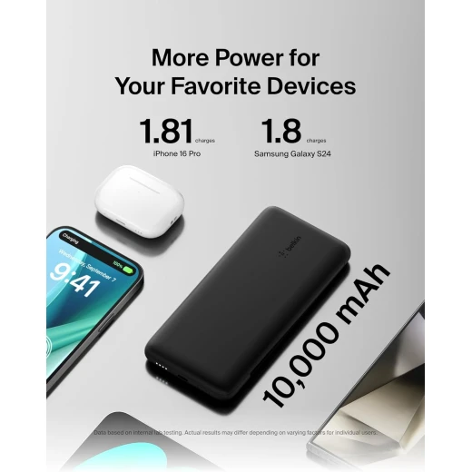 شاحن بيلكين محمول 10000 مللي أمبير في الساعة مع كابلات Lightning و USB-C - أسود - بيلكين - Image 7