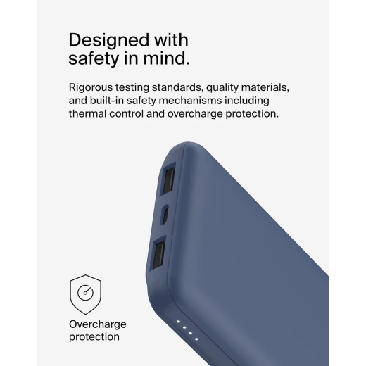 Belkin BoostCharge 3-Port 10K Power Bank with USB-C 15W, dual USB-A, 15cm USB-A to USB-C Cable, Blue - Belkin - Image 7