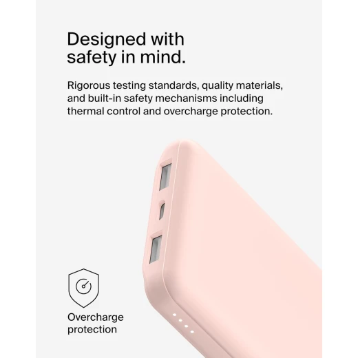 Belkin BoostCharge 3-Port 10K Power Bank with USB-C 15W, dual USB-A, 15cm USB-A to USB-C Cable, Pink - Belkin - Image 3