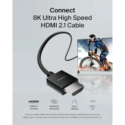 كابل بيلكين فائق الدقة HDMI 2.1 بطول 6.6 قدم/2 متر - سرعة عالية 4K/8K لجهاز PS5 و Xbox Series X و Dolby Vision - بيلكين - Image 2