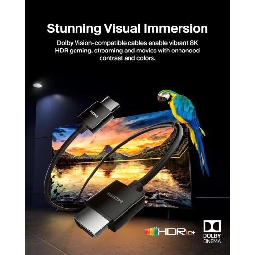 كابل بيلكين فائق الدقة HDMI 2.1 بطول 6.6 قدم/2 متر - سرعة عالية 4K/8K لجهاز PS5 و Xbox Series X و Dolby Vision - بيلكين - Image 7