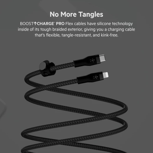 Belkin BoostCharge PRO Flex USB-C Braided Silicone Cable with Lightning Connector, 3M, Black - Belkin - Image 3